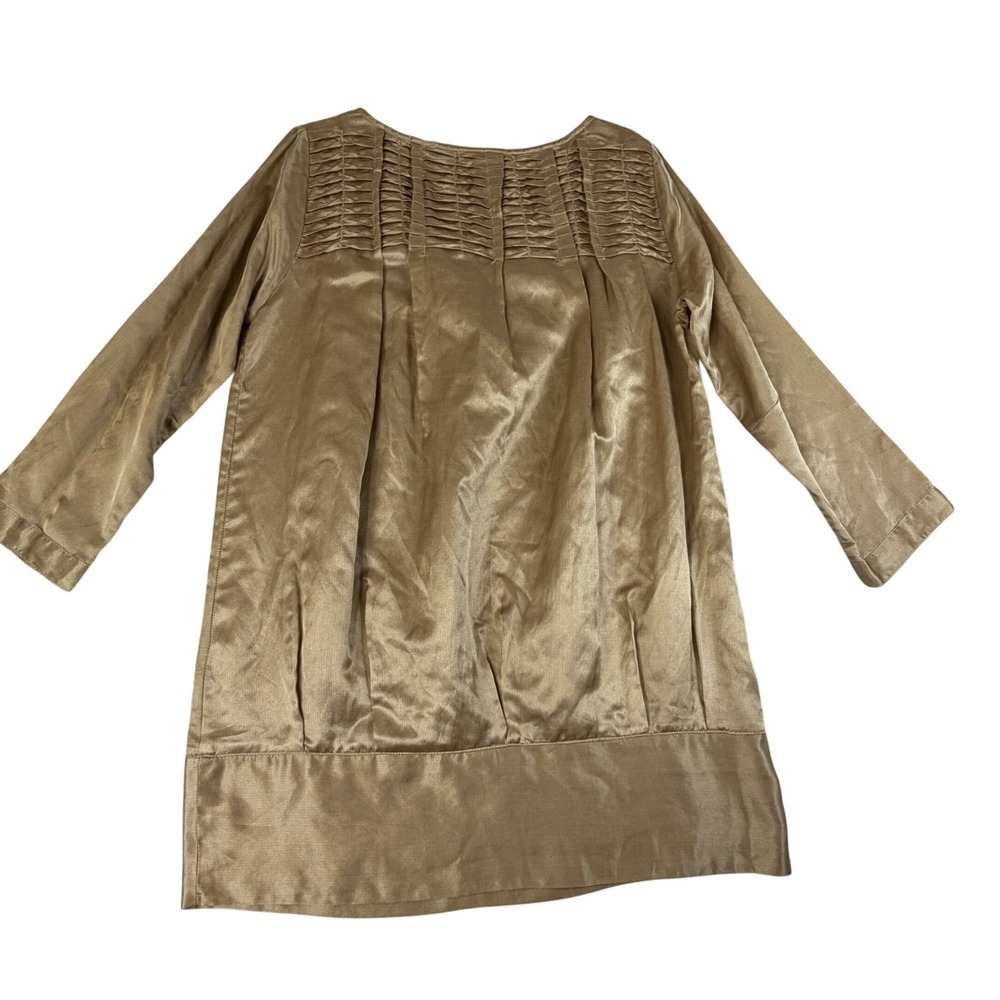 Gold Hawk Silk Cotton Blouse Gold Pintuck Pleated V-Neck Top Quiet Luxury Small